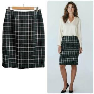 Black Label by Evan Picone Green Black Tweed Fully Lined Pencil Skirt Size 4